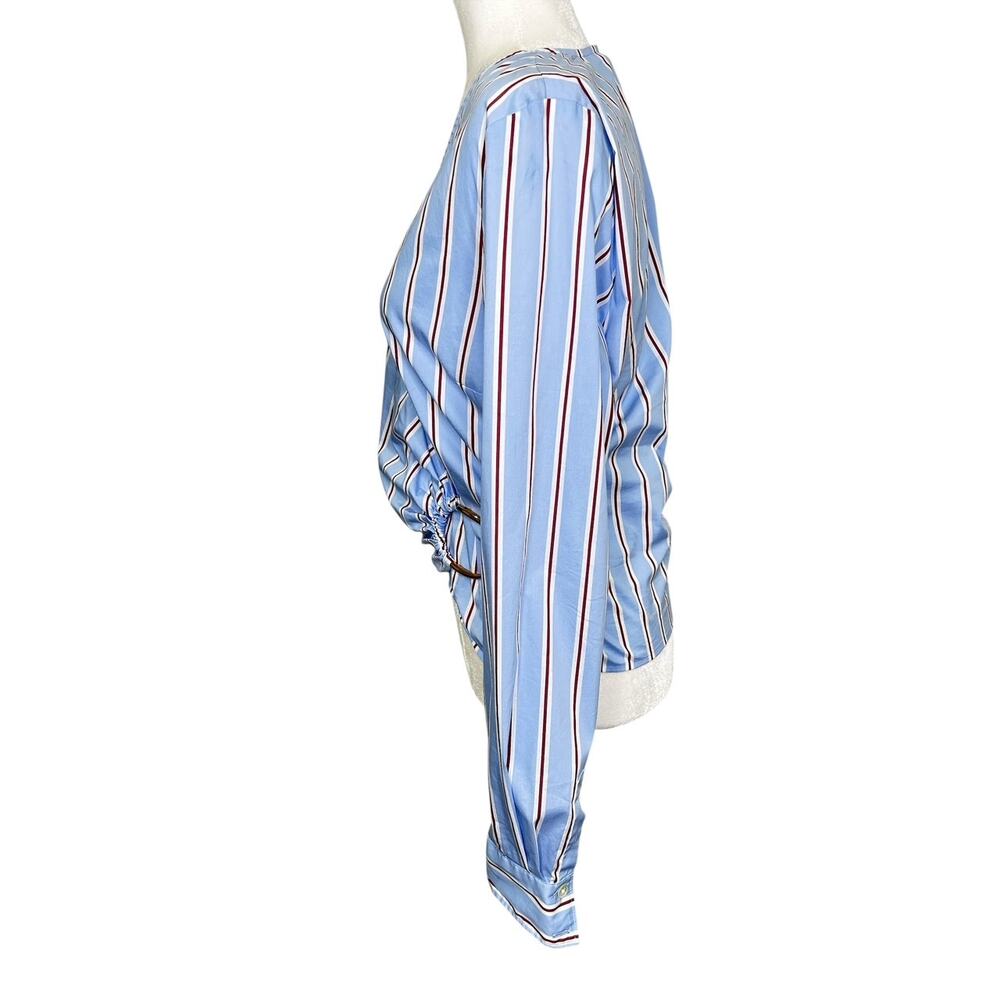 Veronica Beard Ozzie Blue Brick Striped V-Neck Long Sleeve Blouse Large Size 10 - Picture 3 of 9